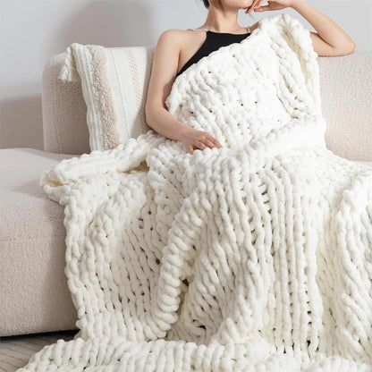 Luxury Chunky Knit Blanket Throw, Handmade Thick Chenille Yarn Throw