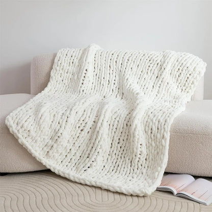 Luxury Chunky Knit Blanket Throw, Handmade Thick Chenille Yarn Throw