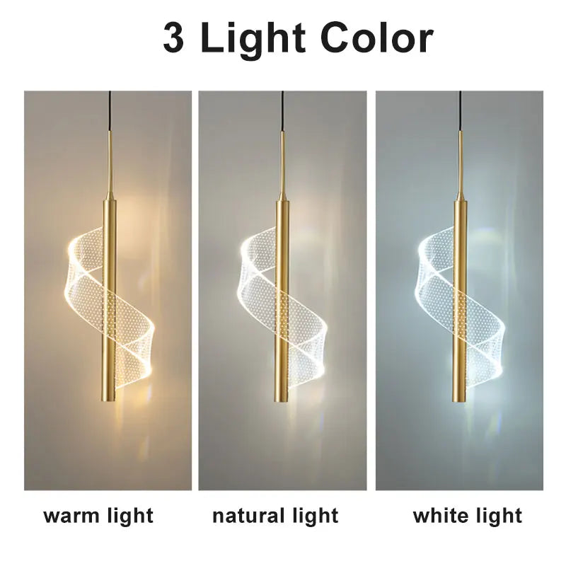 Nordic Spiral LED Pendant Lights Bedside Hanging Lamp