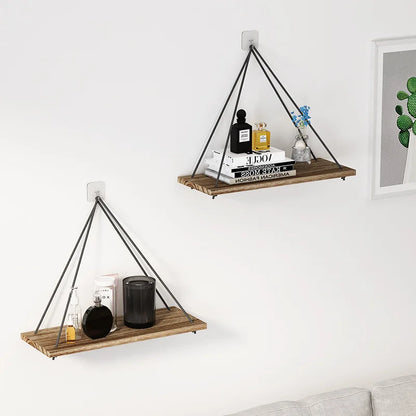 Wooden Swing Hanging Hemp Rope Wall Shelf
