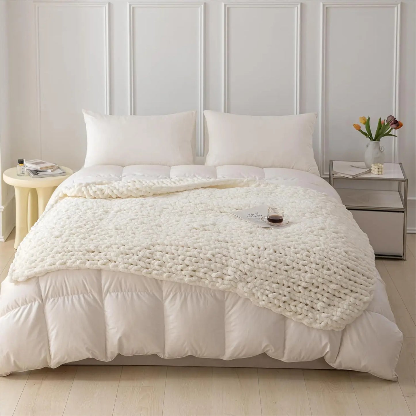 Luxury Chunky Knit Blanket Throw, Handmade Thick Chenille Yarn Throw