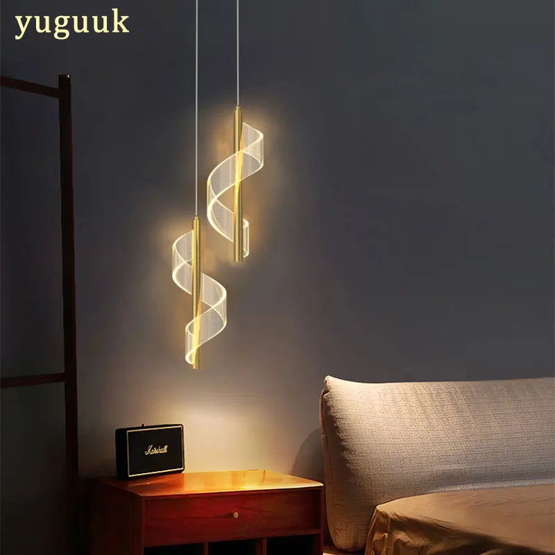 Nordic Spiral LED Pendant Lights Bedside Hanging Lamp