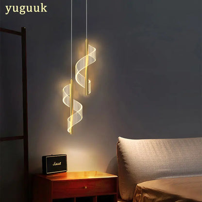 Nordic Spiral LED Pendant Lights Bedside Hanging Lamp