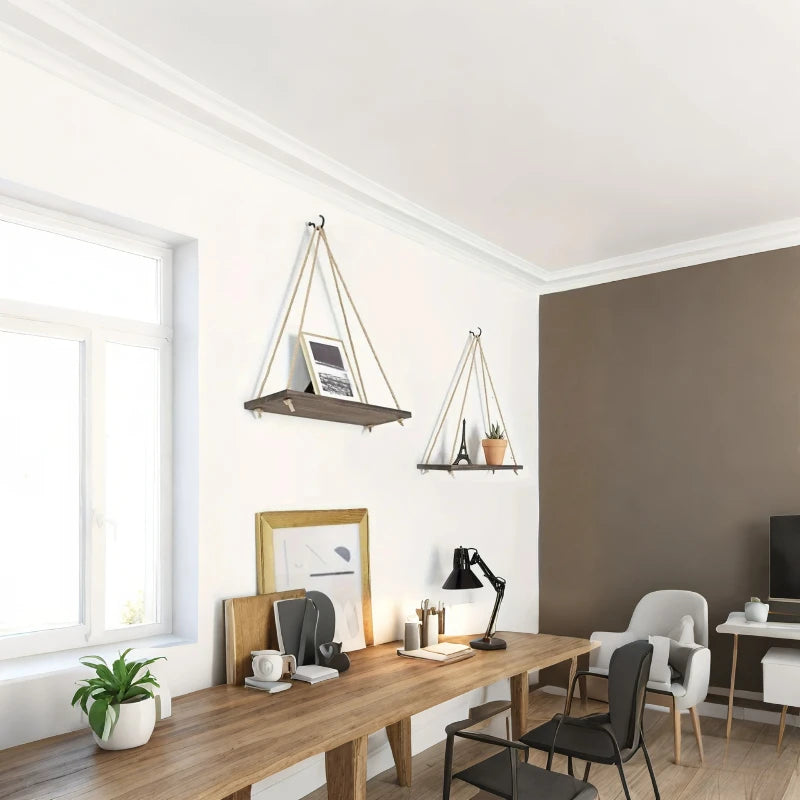 Wooden Swing Hanging Hemp Rope Wall Shelf