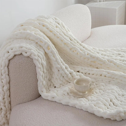 Luxury Chunky Knit Blanket Throw, Handmade Thick Chenille Yarn Throw