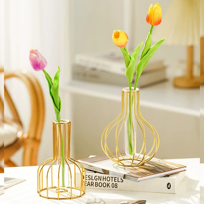 1pc Iron Art Hollow Out Golden Vase Creative