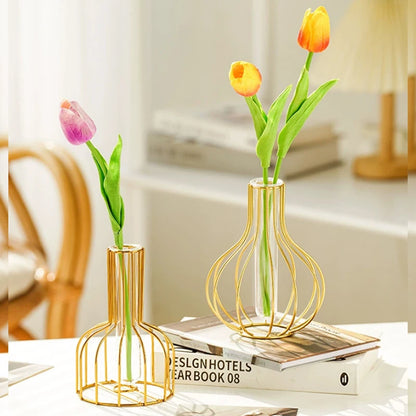 1pc Iron Art Hollow Out Golden Vase Creative