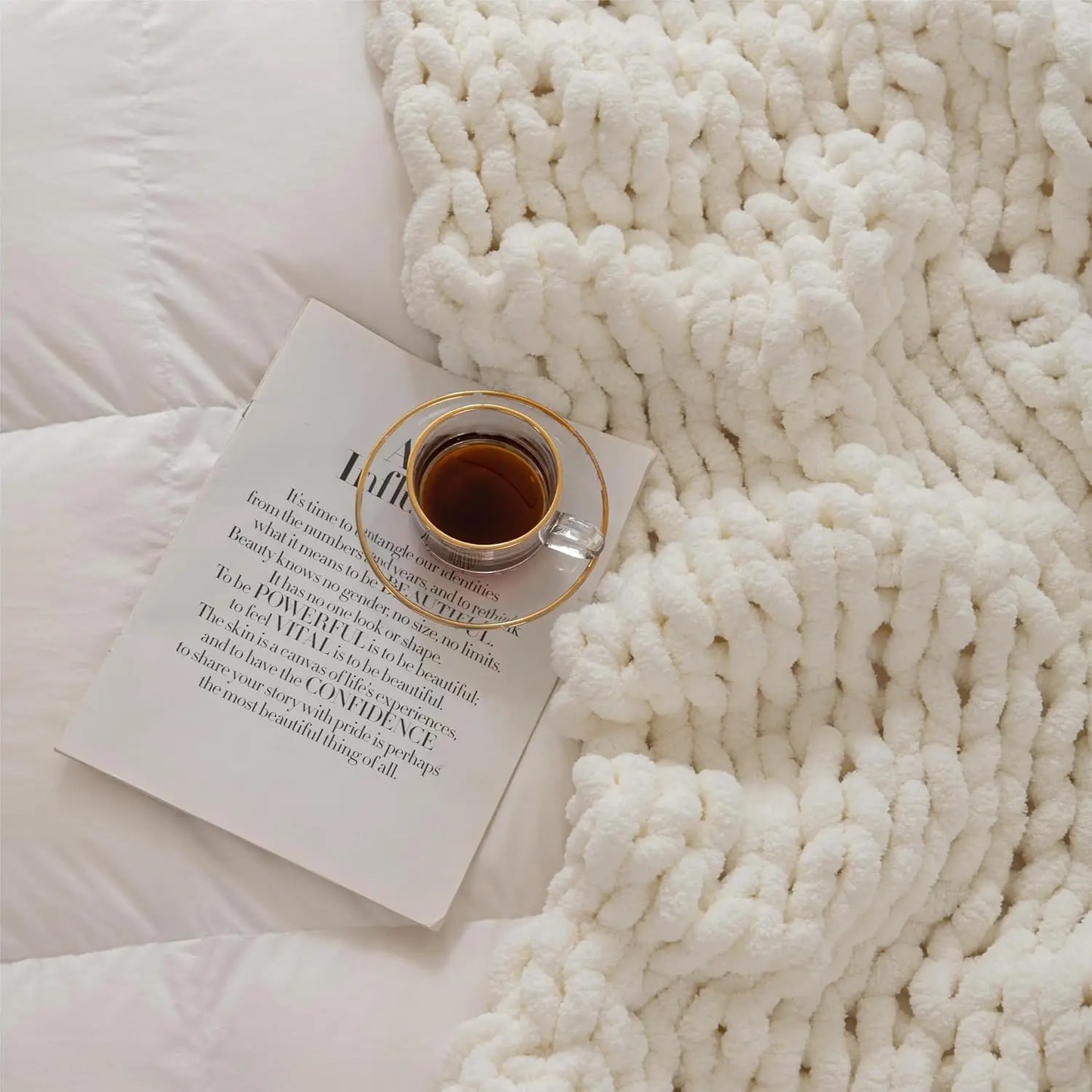 Luxury Chunky Knit Blanket Throw, Handmade Thick Chenille Yarn Throw