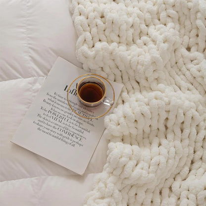 Luxury Chunky Knit Blanket Throw, Handmade Thick Chenille Yarn Throw