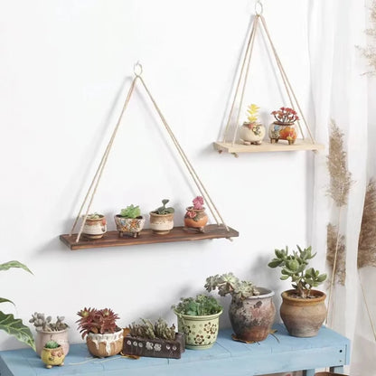Wooden Swing Hanging Hemp Rope Wall Shelf