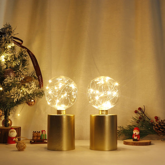2Pcs Gold  Battery Powered Lamps Light for Living Room